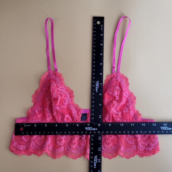 Out From Under Urban Outfitters Neon Coral Pink Lace Bralette Size Small NWOT - Picture 7 of 8